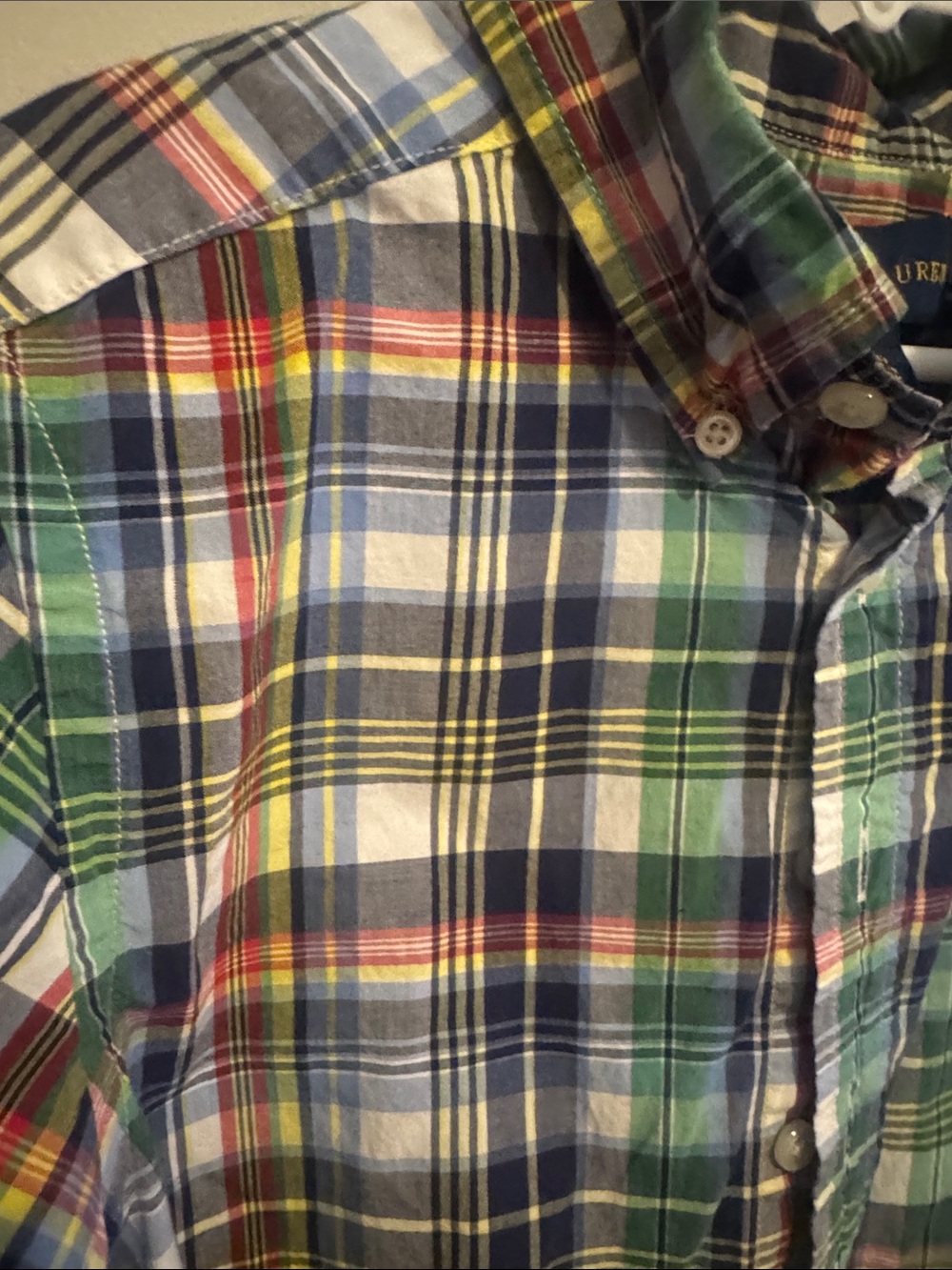 Polo by Ralph Lauren Green Blue Plaid Button-Down Shirt boys 8 - Picture 4 of 6